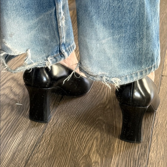 Italian leather Black Square-Toe block Heels size 9 - Picture 2 of 13